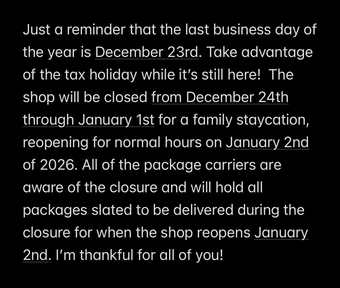 CHRISTMAS HOLIDAY VACATION SCHEDULE