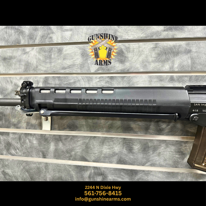 SIG 550 sniper rifle – SG 550-1 Sniper left-side handguard with vent cutouts, folded integral bipod, and gas block